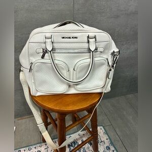 Michael Kors White Perforated Leather Satchel with Crossbody Strap